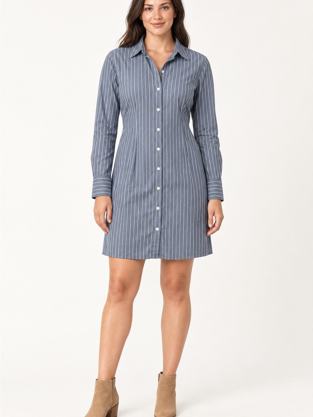 Abercrombie Pinstripe Button Front Shirt Dress Large Tall Blue